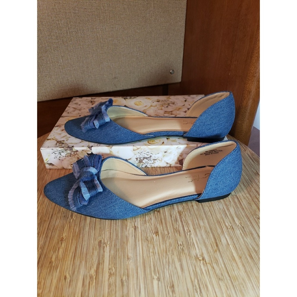 Comfort Est. 1946 Blue Denim Bow Slip-On Pointed Toe Shoes Ballet Flats Women 8M - Picture 3 of 10